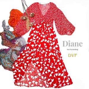 Diane Von Furstenberg Reddish Orange and White Floral Dress Sz M